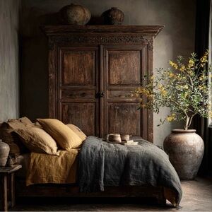 $330.53 Silk&Snow 100% Flax Linen Duvet Cover, Queen, Flint Black